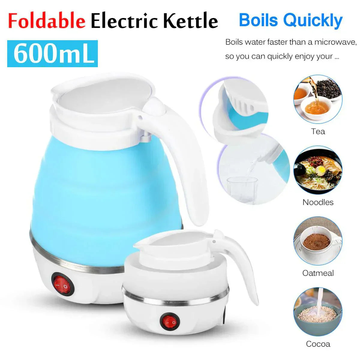 FOLDABLE/PORTABLE SILICONE ELECTRIC KETTLE 600ML - Shopping Global