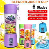 Portable Juicer Blender - 380ml Capacity, 6 Blades - Usb Chargeable Juicer Blender 6 Blades 380ml Fruit Vegetable Blender (random Color) - Shopping Global